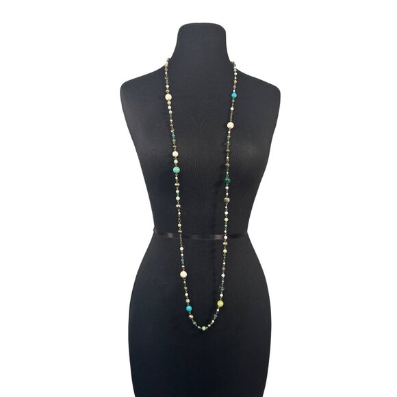 Multicolored Beaded Long Necklace With Mixed Acrylic Beads - Picture 1 of 3